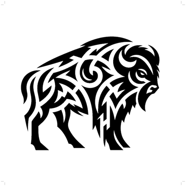 Bifalo en el tatuaje tribal moderno arte de líneas abstractas de animales contorno minimalista vector