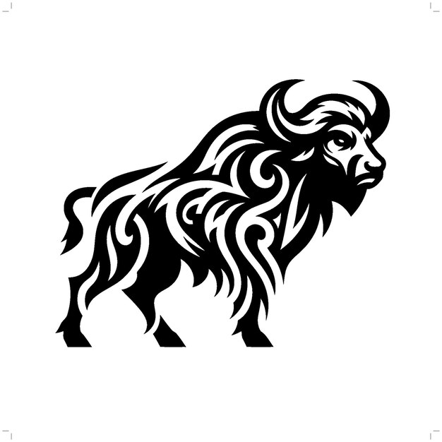 Bifalo en el tatuaje tribal moderno arte de líneas abstractas de animales contorno minimalista vector