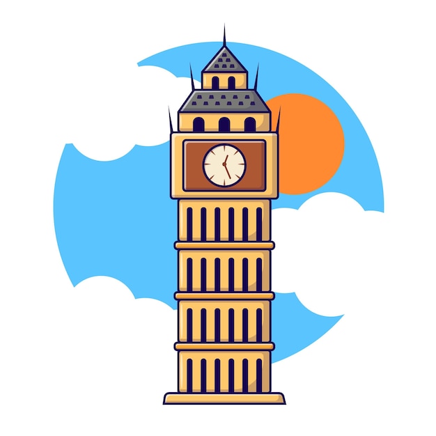 Big Ben Watch Tower en el destino de viaje emblemático del monumento de Londres, vector, ilustración, aislado