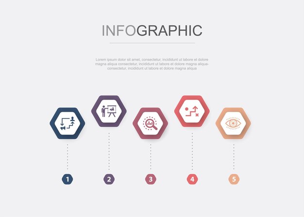 Big data base de datos algoritmo de agregación de datos iconos de inteligencia artificial plantilla de diseño infográfico concepto creativo con 5 pasos