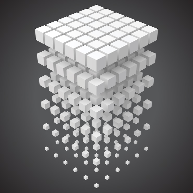 Vector big data, blockchain y concepto de tecnología con cubos en 3d.