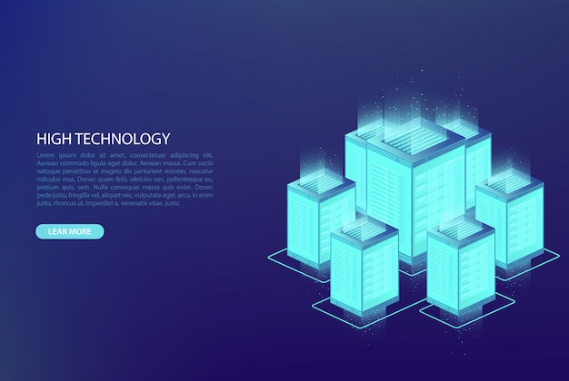 Big data, concepto de procesamiento de datos. Centro de datos, base de datos en la nube, hosting.
