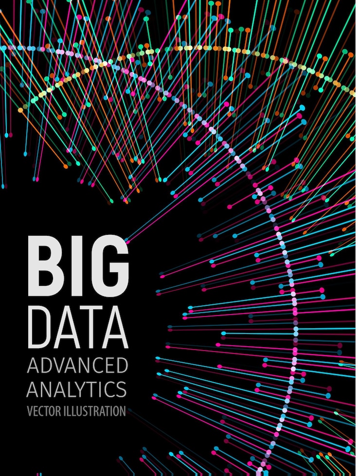 Vector big data energía visual fractales tecnología red infografía diseño de análisis de información ilustración vectorial
