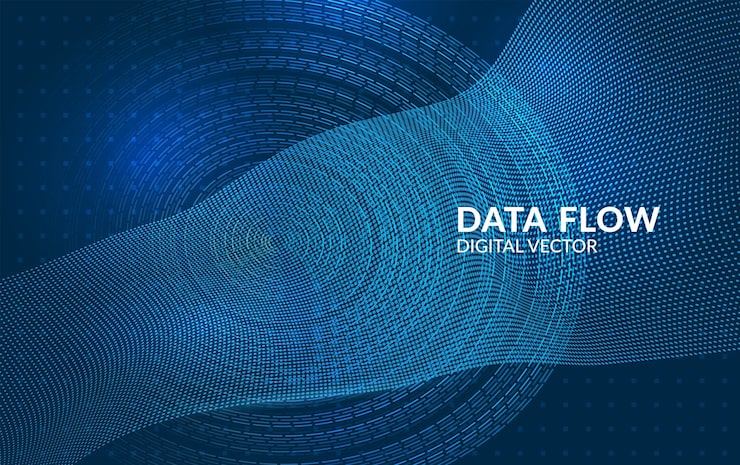 Vector big data flow background with abstract waves and binary patterns perfect for digital transformation ai systems and information technology