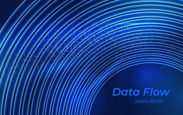 Big Data Flow in Motion Abstract Visualization of Information Streams Neural Network Patterns and AI Technology in Futuristic Digital Space