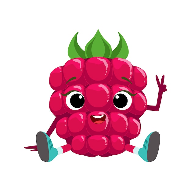 Vector big eyed cute girly raspberry character sentado emoji sticker con baby berry