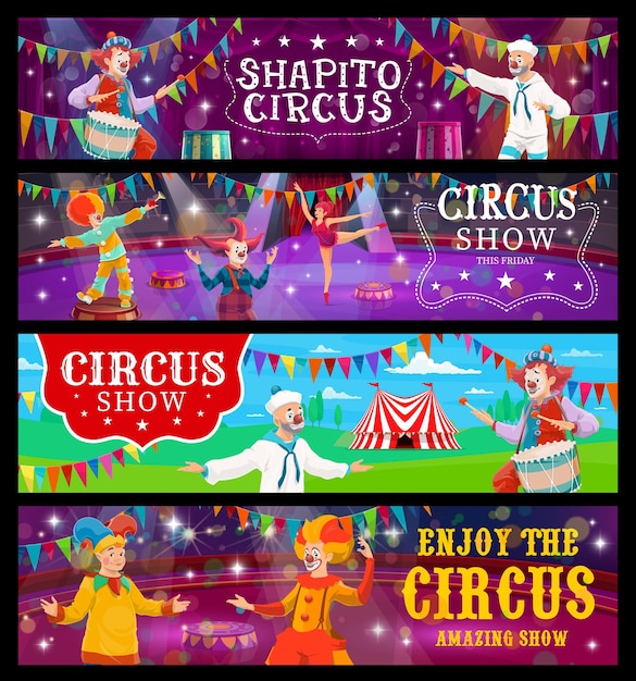 Vector big top carpa circo banners parque de atracciones espectáculo de carnaval