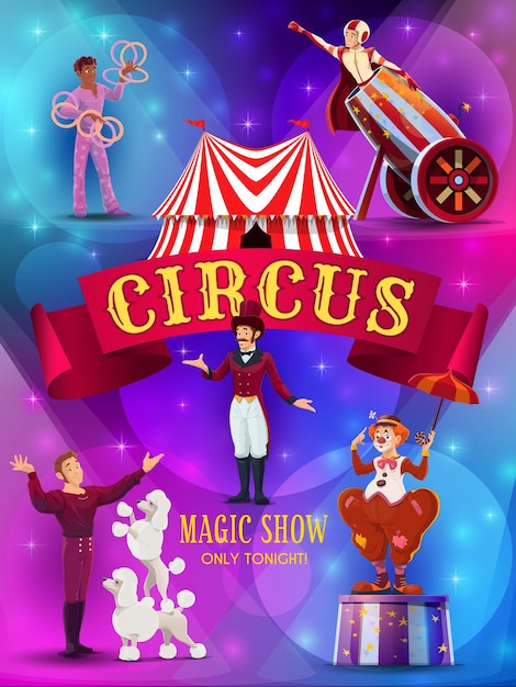 Big Top Circus espectáculo volante cartel vector plantilla