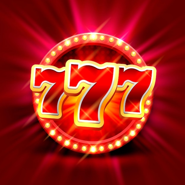 Big win tragamonedas 777 banner casino sobre fondo rojo. Ilustración vectorial