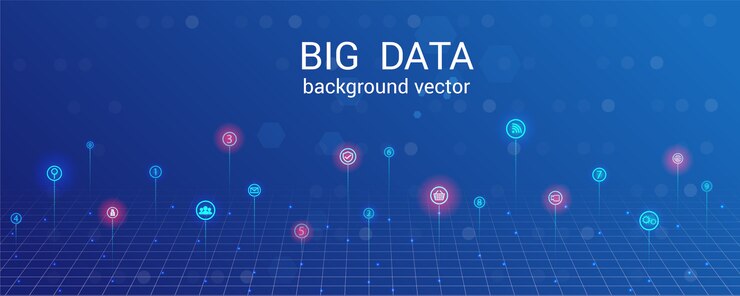 Bigdata analytics, investigación, centro de información de big data, negocio integrado. Cuadrícula de datos resumen de antecedentes.