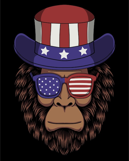 Bigfoot cabeza con un tío sam hat america vector ilustración