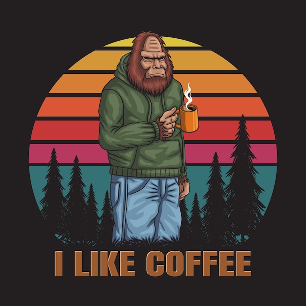 Bigfoot relajante bebida café retro vector ilustración