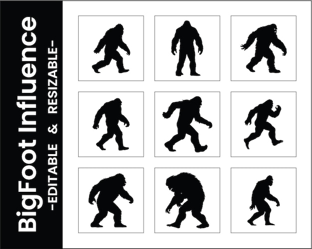 Bigfoot Silhouette Vector Collection Mysterious Cryptid Illustrations For Design Projects