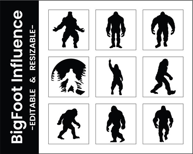 Bigfoot Silhouette Vector Icons Mysterious Creature Illustrations Editable And Resizable Templates