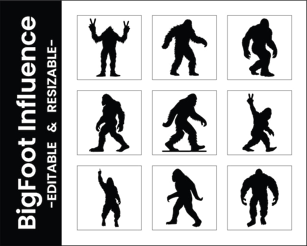 Bigfoot Silhouette Vector Pack Collection Of Cryptozoology Design Elements