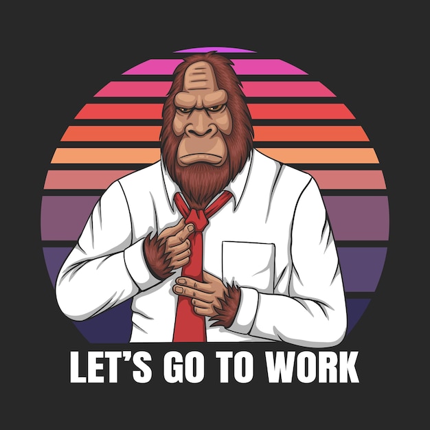 Bigfoot usando una camisa que va a ir a trabajar ilustración vectorial