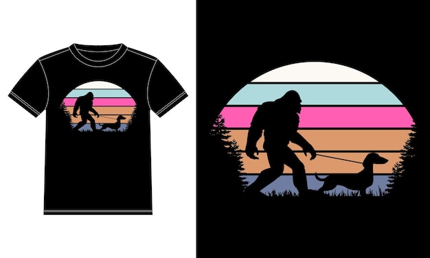 Bigfoot Walking Dachshund Dog Lover Gifts Plantilla de diseño de camiseta, pegatina de ventana de coche, POD, cubierta,