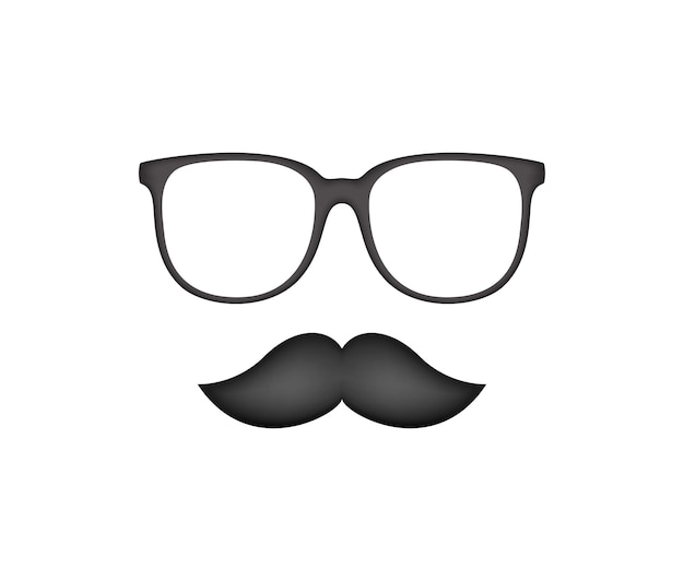 Vector bigote y gafas aislado sobre fondo blanco.