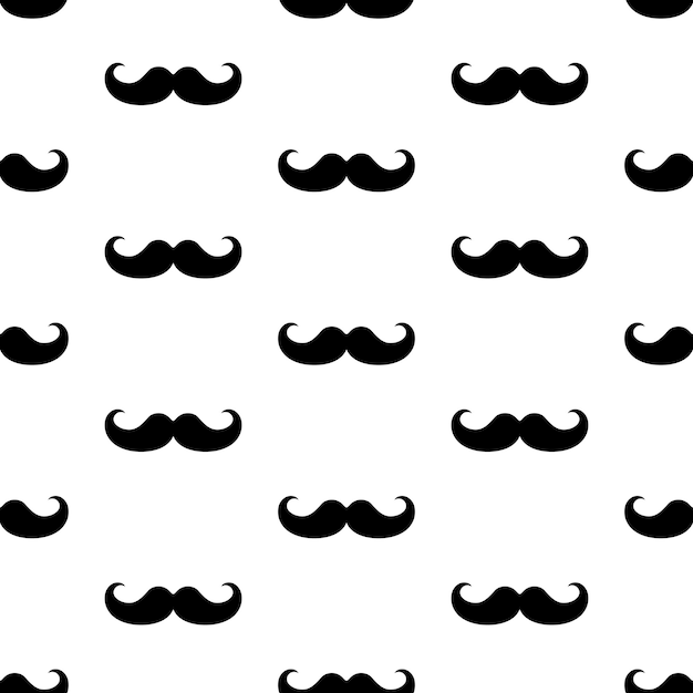 Bigote negro sobre fondo blanco patrón sin costuras vectorial