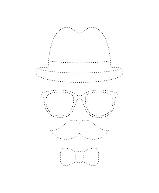 Bigote pajarita sombrero y gafas hoja de trabajo para niños