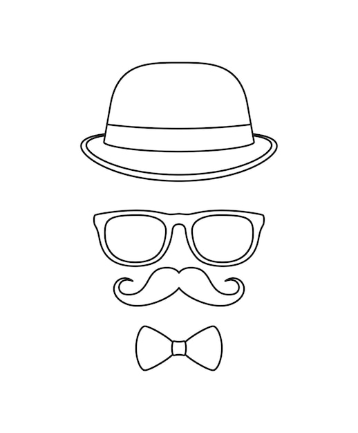 Bigote pajarita sombrero y gafas hoja de trabajo para niños