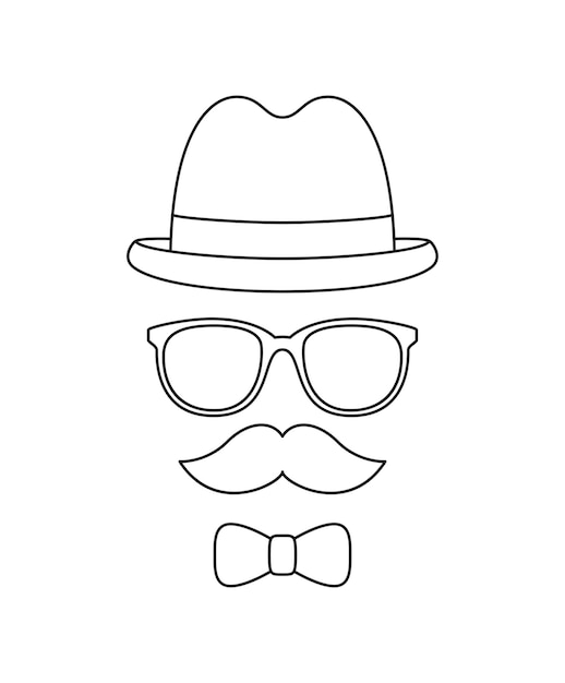 Vector bigote pajarita sombrero y gafas hoja de trabajo para niños