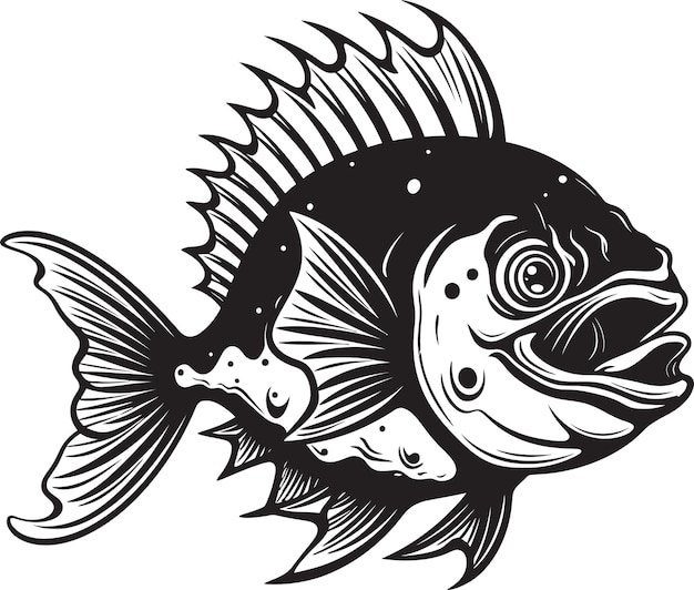 Los bigotes malvados los peces pescadores malvados el icono vectorial de la criatura angular de la natación sinistra el emblema del pez con el mal A