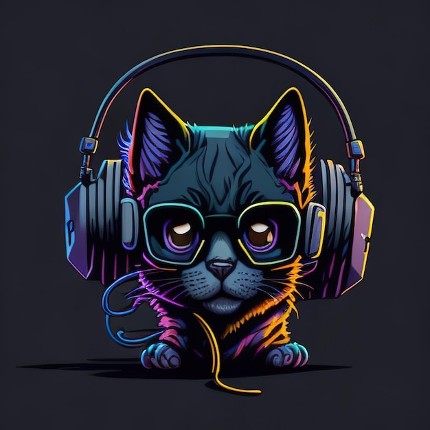 Bigotes melódicos Enchanting Cat Disfrutando de la música con elegantes auriculares Diseño de camiseta cautivador