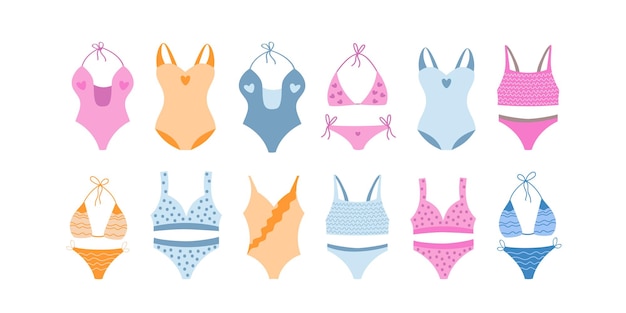 Bikini conjunto de trajes de baño diferentes para viajar a la playa de verano Ilustración vectorial