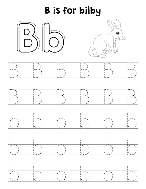 Bilby animal tracing letter abc página para colorear b