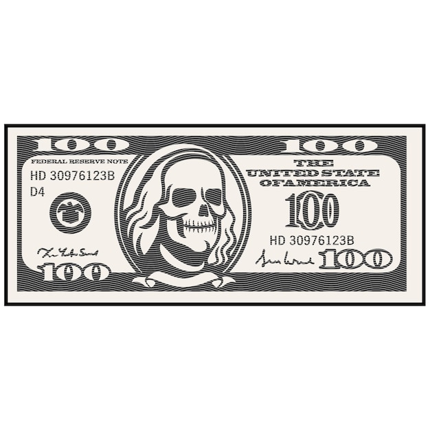 billete de un dólar con un cráneo