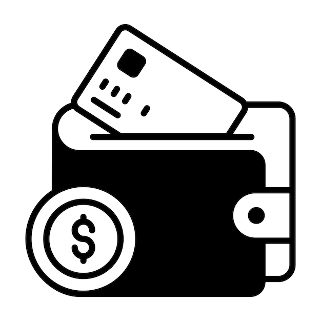 Billetera con dinero y tarjeta de crédito Concepto de ilustración vectorial de calidad premium Símbolo de icona de línea plana