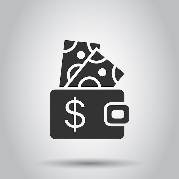 Billetera con icono de dólar en estilo plano Ilustración vectorial de bolso en fondo blanco aislado Concepto de negocio de bolsa de finanzas
