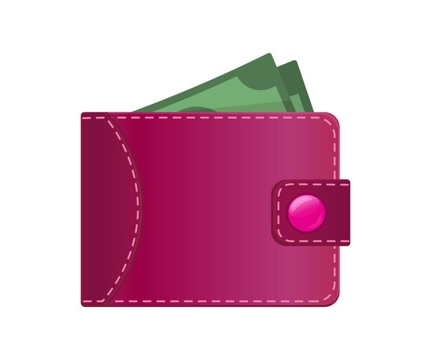 Billetera rosa con dinero ilustración vectorial aislada