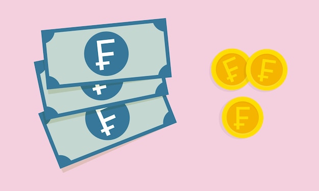 billetes de francos y monedas de oro de fondo que representan conceptos comerciales o económicos