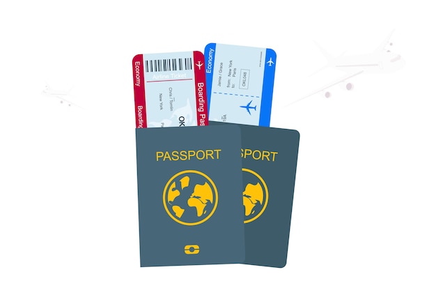 Billetes de pasajeros de líneas aéreas vectoriales Tarjeta de identificación de pasaporte con billetes de avión Imagen vectorial