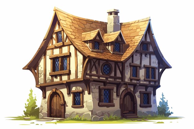 Vector biloooo_medieval_house_flat_design_isolado_en_blanco_fondo_3785f4bdb3464123189ae7bad0affee3