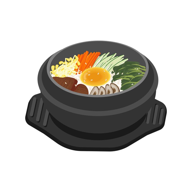 Bimbimbap en un logotipo de ilustración de Ttukbaegi