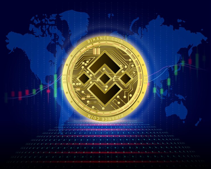 Vector binance coin bnb criptomoneda blockchain moneda digital moneda virtual dorada tabla de crecimiento