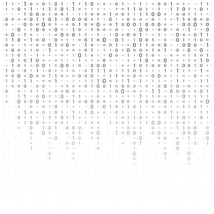 Vector binary code zero one matrix white background abstract matrix background binary computer code