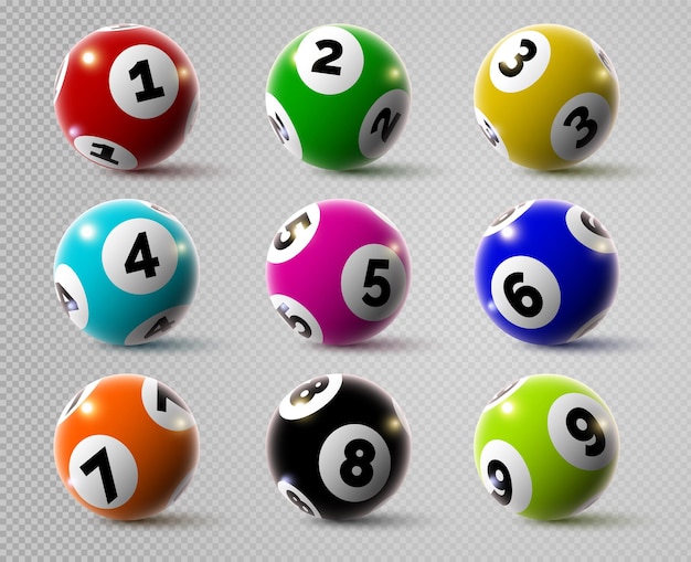 Bingo de lotería realista o bolas de juego de keno con números. lotería 3d o bola de billar. suerte deporte juego, juego de vectores de esferas de lotería de casino