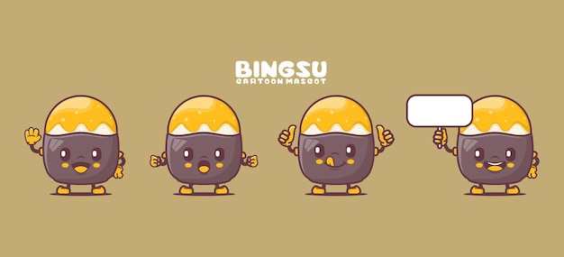 Bingsu mascota de dibujos animados postre coreano ilustración vectorial
