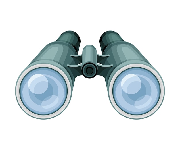 Binoculares con lentes de vidrio instrumento óptico para ampliar objetos distantes ilustración vectorial