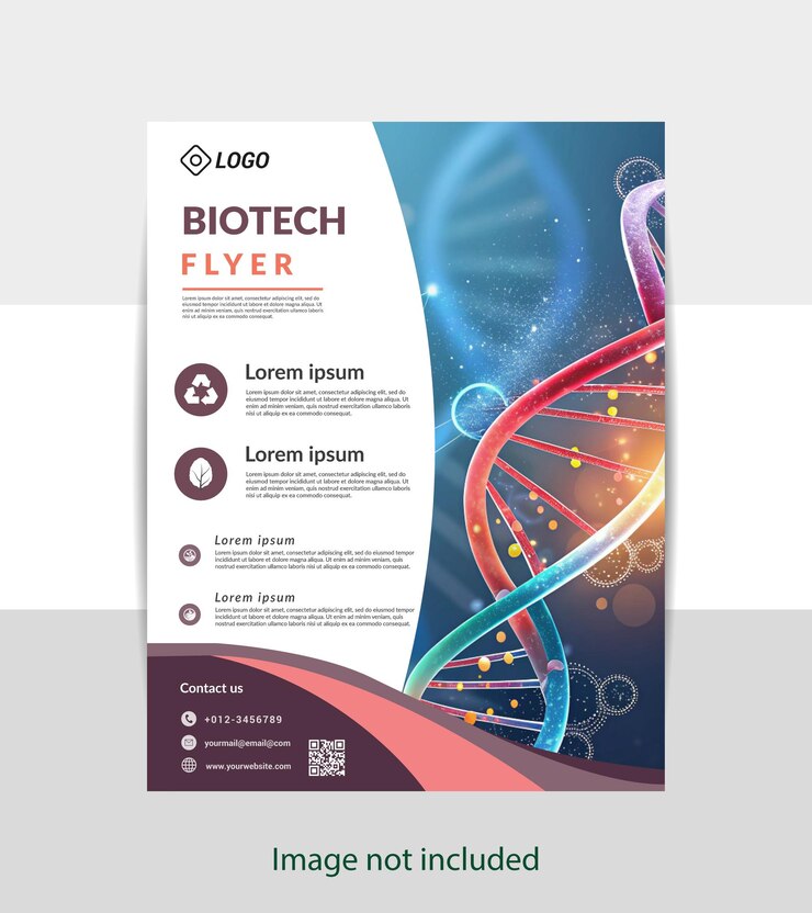 Biotecnología Flyer DNA Helix y investigación genética