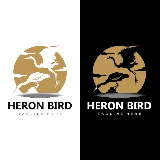 Bird Heron Stork Logo Design Birds Heron Flying On The River Vector Producto Marca Ilustración