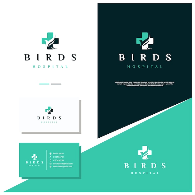 Bird hospital o animal hospital logo design stock con diseño de tarjeta de presentación