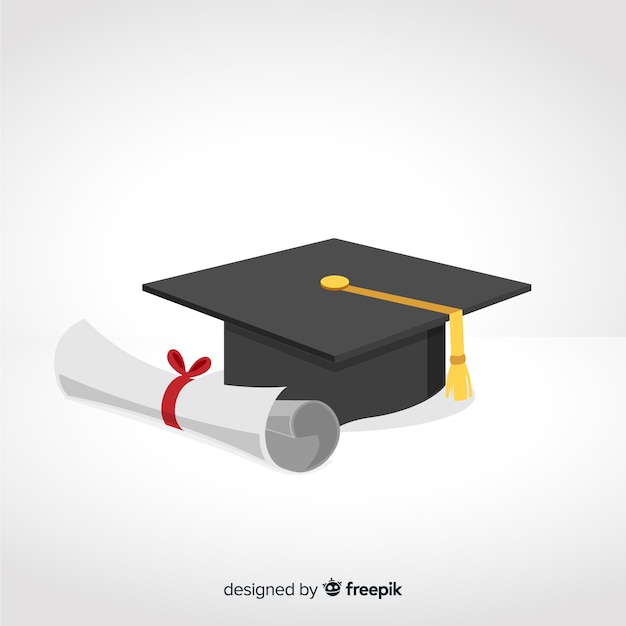 Vector birrete de graduación y diploma con diseño plano