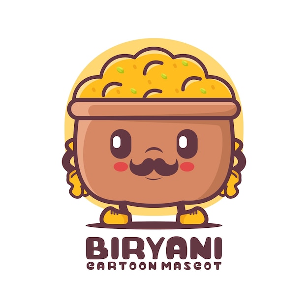 Biryani arroz dibujos animados mascota comida india vector ilustración