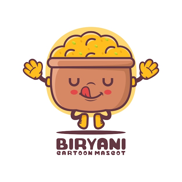 Biryani arroz dibujos animados mascota comida india vector ilustración