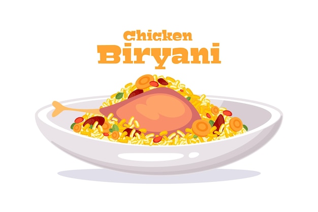 Vector biryani de pollo dibujado a mano